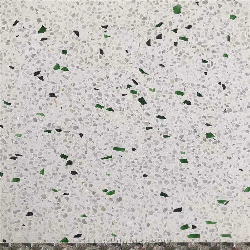 White Terrazzo With Green Glass White And Green Terrazzo
